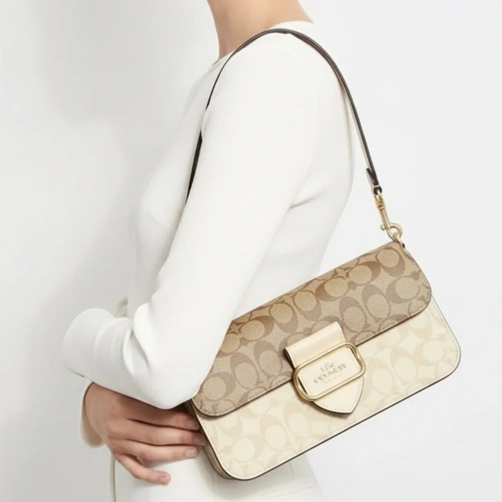 Coach Morgan Crossbody Shoulder Bag Blocked Signature Canvas Gold/Light Khaki